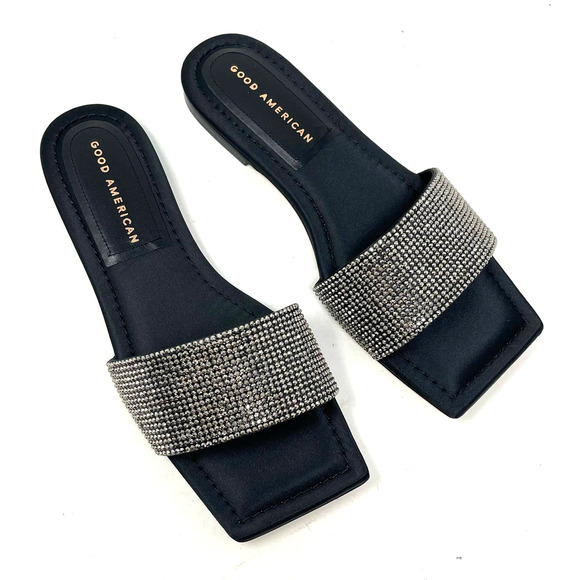 Good American Crystal Crush Standout Slide Black Size 7 GA126KD-X - Picture 1 of 6
